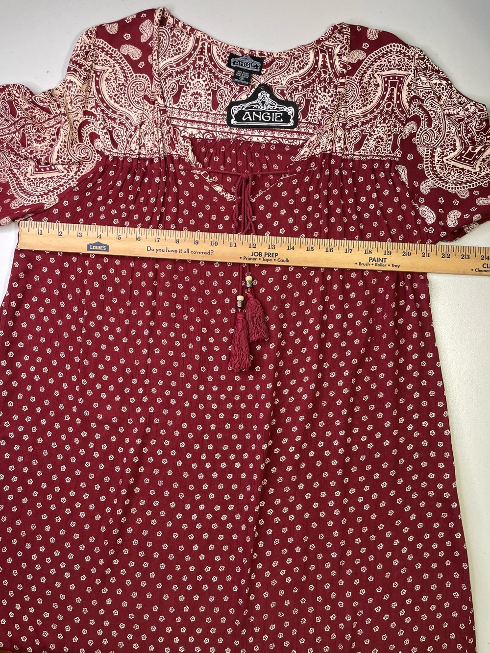 NWT Angie Women's 1X Boho Paisley Printed Bell-Sleeve Maroon Dress Festival - Picture 4 of 7